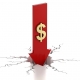 red arrow pointing down with dollar sign cracking the ground to represent depreciation