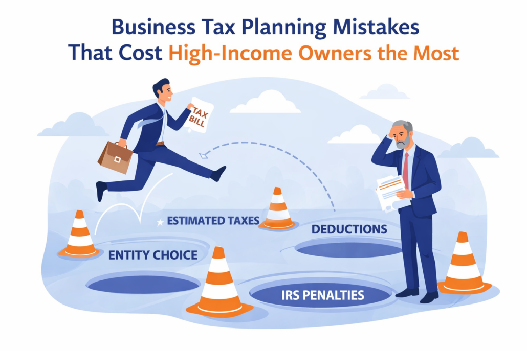 Illustration of high-income business owners avoiding costly business tax planning mistakes