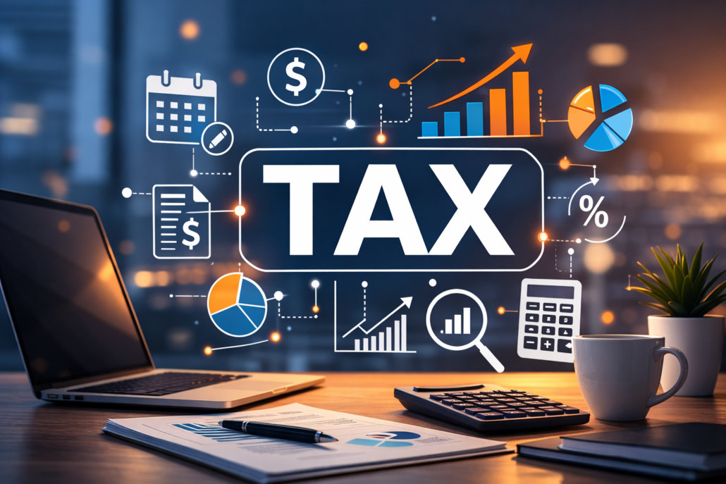 Illustration of safe harbor payments and tax planning for high-income earners with financial charts and calculator