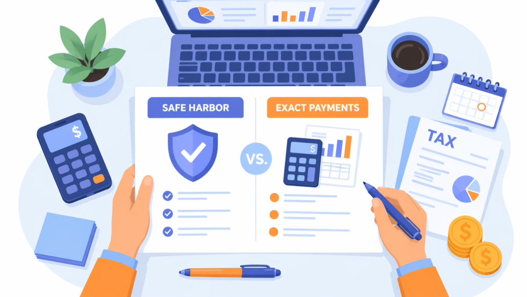 Illustration comparing safe harbor vs exact tax payments for business tax planning